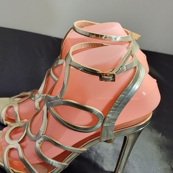 CHRISTIAN SIRIANO GOLD HIGH HEEL STILETTOS PUM SANDAL - Picture 9 of 15